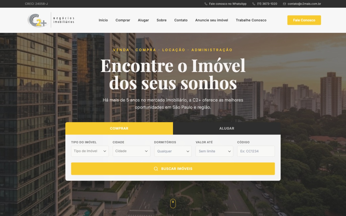 Site da C2+ Negócios Imobiliários