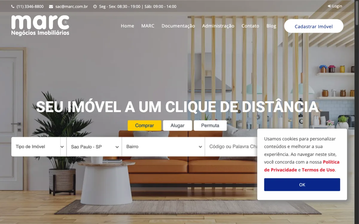 Site da Marc Negócios imobiliários