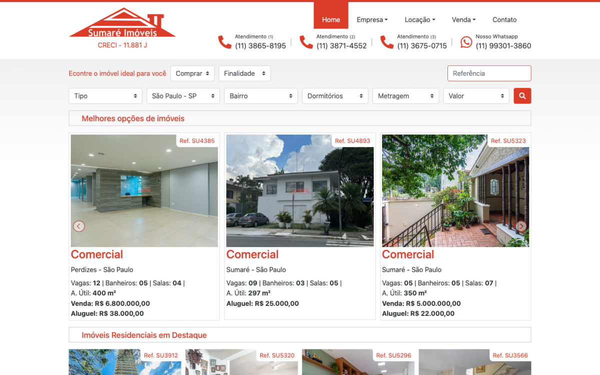 Site da Sumaré Imóveis